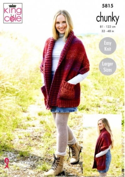 Knitting Pattern - King Cole 5815 - Autumn Chunky - Ladies Shawls